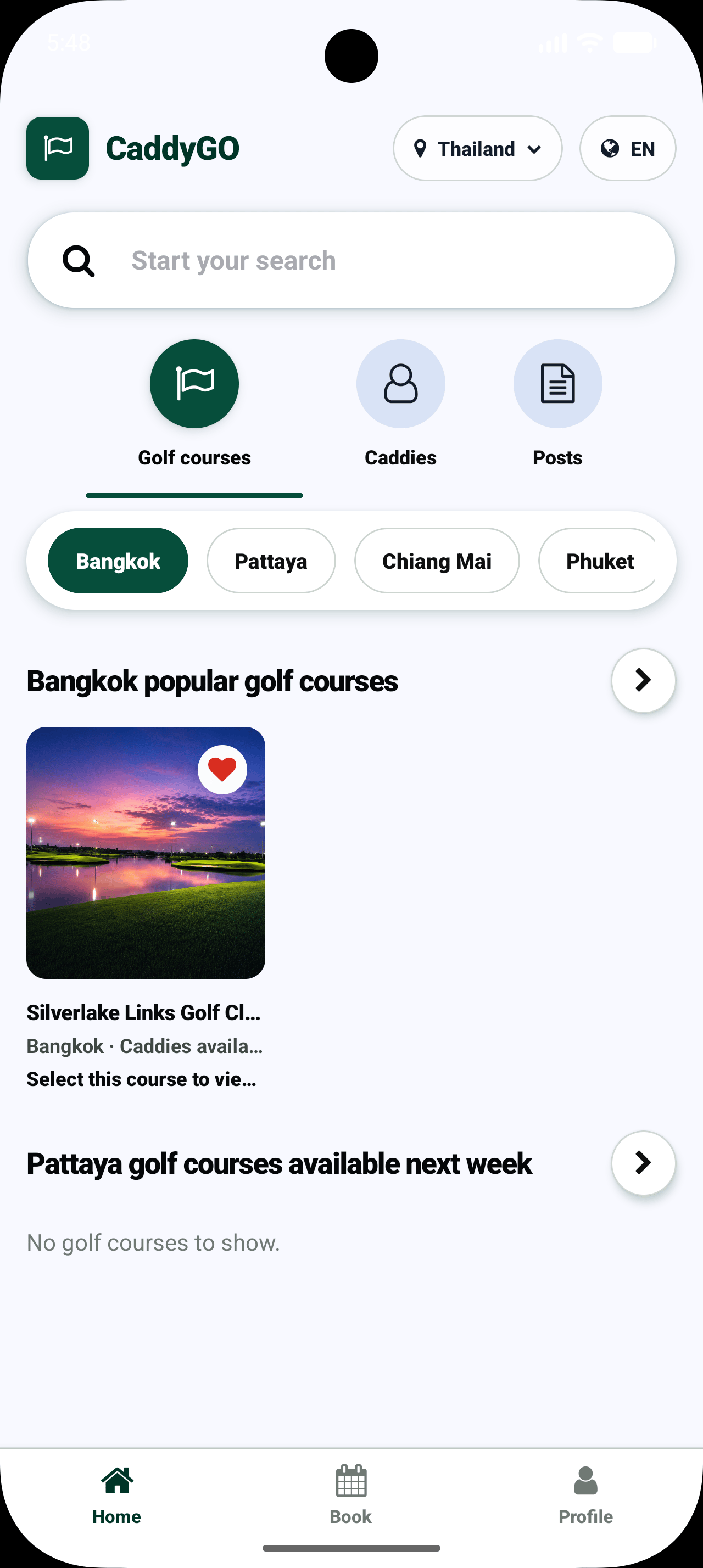 CaddyGO caddie list for the selected golf course