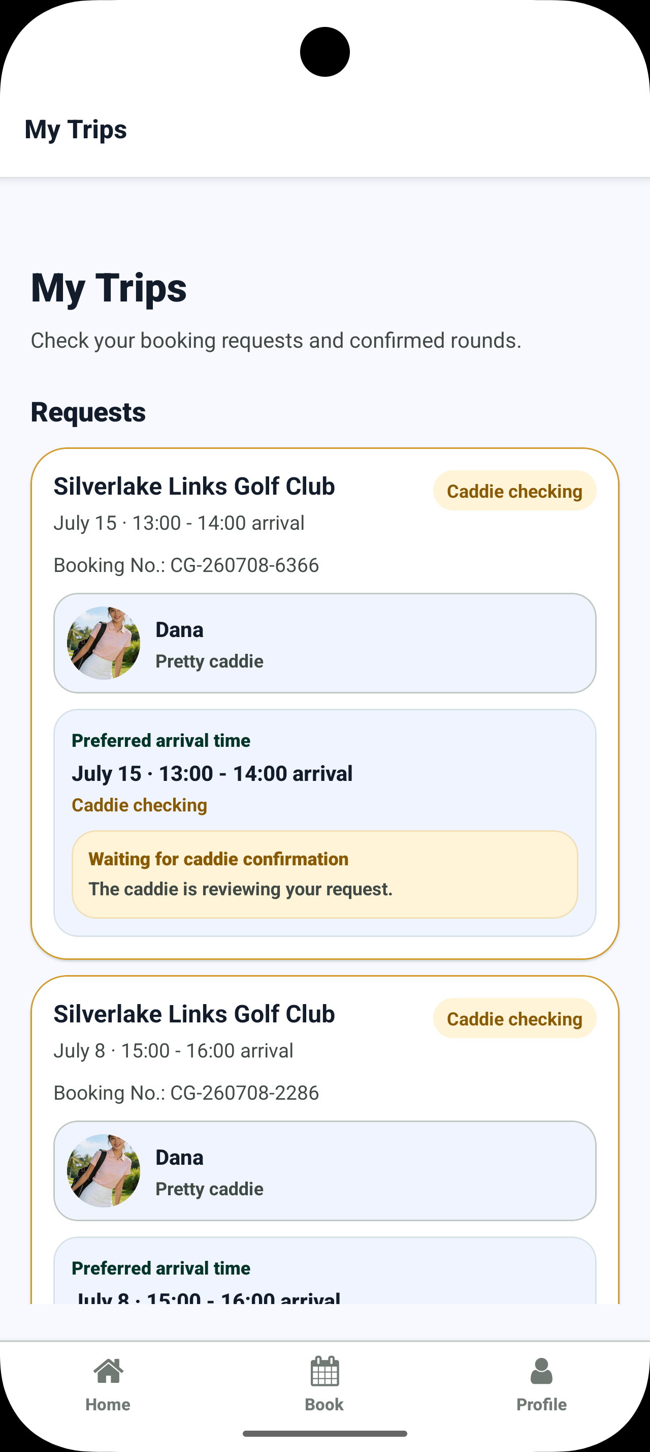 CaddyGO My Rounds screen